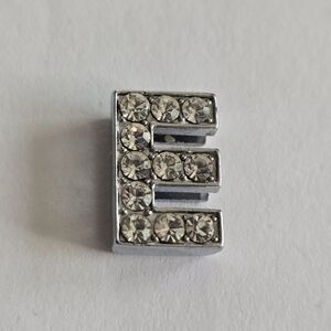 Letter E charm silver tone clear rhinestones alphabet monogram initial